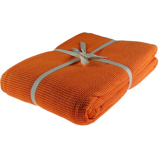 Pique-Decke mit Zierstich-Einfassung, Waffelpique, Bettüberwurf, Tagesdecke, Orange