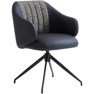 Novel Armlehnstuhl, Grau, Schwarz, Metall, Textil, Leder, Echtleder, Rindleder, Drehkreuz, 60x82x62 cm, Sitzfläche 360° drehbar, automatische Rückholfunktion, Esszimmer, Stühle, Esszimmerstühle, Armlehnenstühle