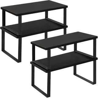 WOLTU Gewürzregal 4er Set, Stapelbares Küchenregal Arbeitsplatte, Kleines Küchen-Organizer, Schwarz
