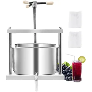 Vevor Obstweinpresse Entsafter Obstmühle (12 L) mit 2 Edelstahlfässer, manueller Entsafter Apfelweinpresse Apfelpresse Traubenpresse Olivenölpresse Saftpresse mit dreieckigem Griff für die Küche