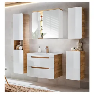Lomadox Komplett Badmöbel Set mit 81 cm Keramik-Waschtisch & LED-Spiegelschrank b/h/t ca. 181/195/46 cm