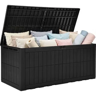 Gartenbox 833 L, XXL Aufbewahrungsbox mit Gasdruckfeder Deckel, Kissenbox, Wetterfest, 159,5 × 76,5 × 69 cm, Schwarz - Schwarz