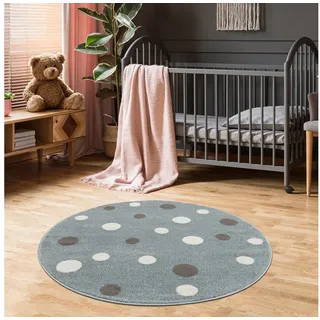 Jimri Kinderteppich DOT ́S Teppiche für Kinderzimmer, Kinderzimmerteppich, Teppich, Rund, Regenbogen blau Rund | 120 cm x 120 cm