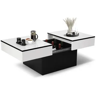 VOWNER Couchtisch Hochglanz-Sofatisch mit 2 Stauräumen, Beistelltisch, Wohnzimmertisch, mit Schiebefunktion, modern und ausziehbar weiß