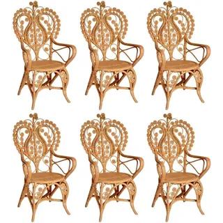 Casa Padrino Vintage Stil Hotel Garten Rattan Esszimmer Stuhl 6er Set mit Armlehnen Naturfarben H. 95 cm