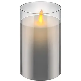 Goobay LED Echtwachskerze im Glas / 12,5cm hoch / Flammenlose Kerzen mit beweglicher Flamme / Batteriebetriebene Kerzen / LED Tisch Deko / LED-Kerzen mit Timer, Grau