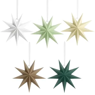 Yomisee Papiersterne Weihnachten 5 Stück, 30cm Faltstern Weihnachten, 9 Zacken Papier Stern zum Aufhängen Weihnachtsstern Deko zum Fenster Weihnachtsbaum