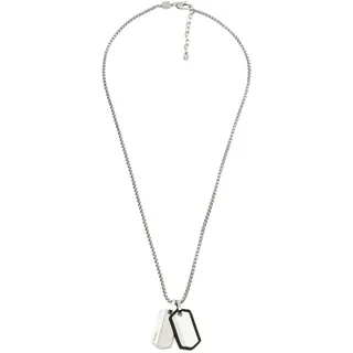 Fossil Herrenhalskette aus Edelstahl mit Karabinerverschluss Dog tag, Silber und Schwarz