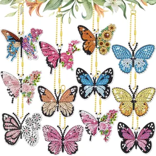 Alluring Diamond Painting Schmetterling Anhänger, 12 Stück Diamant Painting Schlüsselanhänger Weihnachten Sets Diamantmalerei-Anhänger Geschenke für Mädchen im Alter von 6–12 Jahren