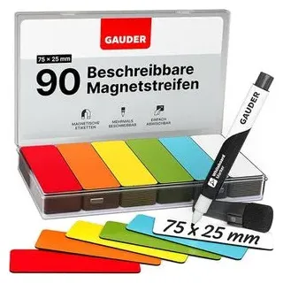 Gauder Magnetschilder ME-75x25, farbig sortiert, 75x25mm (B/H), für Handbeschriftung, 6 x 15 Stück