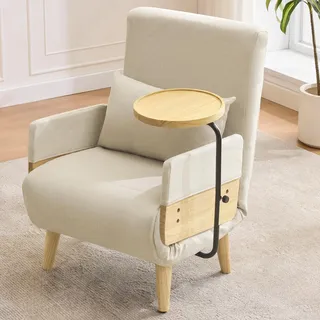 BTM 3-in-1-Schlafsessel mit Schlaffunktion mit Holztablett Klappsessel Klappsessel Loungesessel Einzelbett Relaxsessel mit Liegefunktion Beige