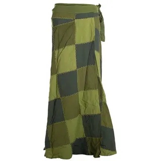 Vishes Wickelrock Langer Patchwork-Rock Wickel-Rock Wickel-Kleid Karos Ethno, Hippie, Boho, Gipsy Style grün 102cm Länge
