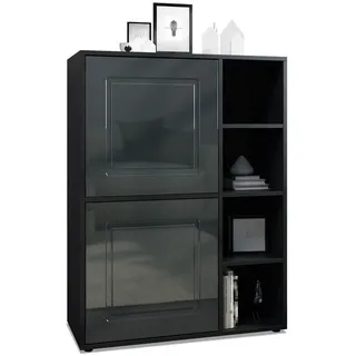 Möbelhandel Klipenstein Highboard NOAH V1, Kommode Schrank Landhaus, Korpus Schwarz matt grau