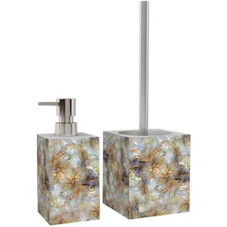 Sanilo Badaccessoire-Set Marmor Braun, WC-Bürste und Seifenspender, 2 tlg., 2-tlg., auswechselbarer Bürstenkopf, stabile Pumpe, hochwertig & modern braun