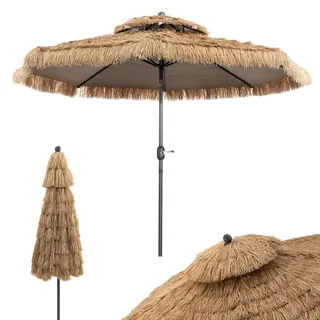 COSTWAY Sonnenschirm Hawaii 270 cm, Gartenschirm mit Kurbel, Strohschirm