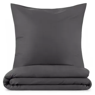 Blumtal Bettwäsche Unifarben Anthrazit 135 x 200 cm + 80 x 80 cm