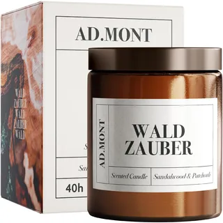 AD.MONT Waldzauber Duftkerze mit Sandelholz und Patchouli - Vegane Duftkerzen im Glas - 40h Brenndauer - Sojawachs Duftkerze im Glas - Scented Candle handmade in Italy- Premium Kerze im Glas, 185g