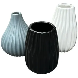 Boltze Vase Wilma 3er, Grau, Schwarz, Weiß