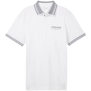 TOM TAILOR Herren Poloshirt mit Logo Print, weiß, Uni, Gr. XL