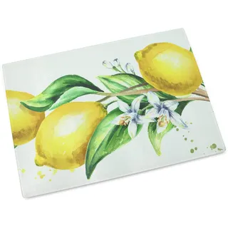 GRAZDesign Glas-Schneidebrettchen, Frühstücksbrettchen als Geschenk, Motiv Zitronen, Maße 20 x 28,5cm