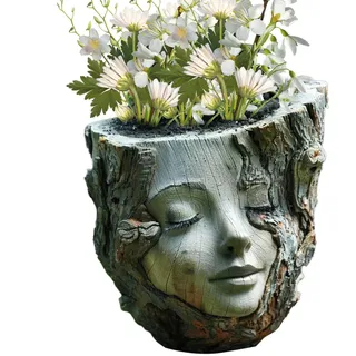 Kasmole Kopf Pflanzkopf - Mädchengesicht Blumentopf für Zimmerpflanzen | Resin Deko Vasen Behälter für Zuhause Garten Indoor Outdoor Terrasse Tischdekoration