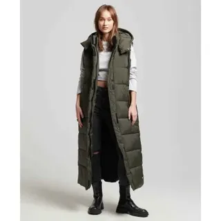 Superdry für Damen. W5011644A Ripstop-Kapuzenweste lang grün (M), Lässig, Recyceltes Polyester, Nachhaltig