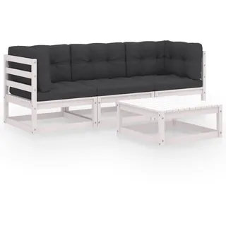 vidaXL Garten-Lounge-Set 4-tlg. Kiefer Massivholz weiß