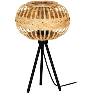 EGLO Stativ Tischlampe Amsfield 1, Tischleuchte aus Metall in Schwarz und Bambus in Natur, kleine Stehlampe, Holz Lampe für Wohnzimmer und Schlafzimmer, E27 Fassung