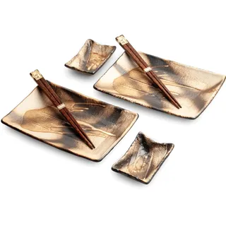 WESTCRAFT JAPAN ORIENTAL SUSHI TELLER SET | Sushi Geschirr Set | 6-teiliges Sushi-Set für 2 Personen | Sushi-Teller, Schalen und Essstäbchen in verschiedenen Asia Designs - Made in Japan (Jellyfish)