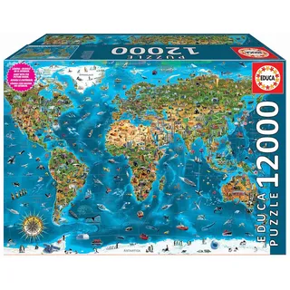 Educa Weltwunder | Puzzle 12.000 Teile für Erwachsene ab 14 Jahren, Weltkarte mit historischen Sehenswürdigkeiten, Inklusive Ersatzteilservice (19057)