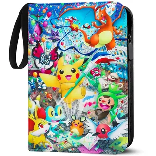 Sammelkarten Album für Pokemon Karten,4-Taschen Kartenmappe,400 Karten Kapazität,wasserdicht, PU-Leder,mit Reißverschluss, perfekt für Sammler