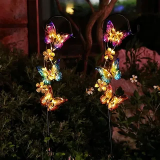 BORDEAG 2 Stück im Freien Schmetterlingsförmige Solarzelle, Gartensollampen, Outdoor-Solarlampen, Schmetterling, wasserdichte Solarlampen für Garten, Rasen, Terrassendekoration