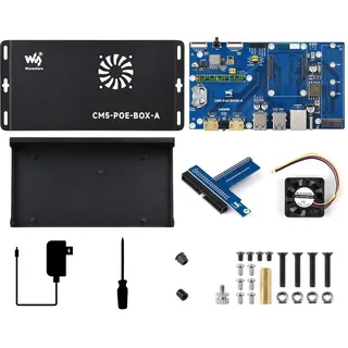 Waveshare Compute Module 5 IO Board, Compatible with All Variants of Raspberry Pi CM5, with PoE Feature, Bundle with PoE Base Board + Case + Power Supply Adapter