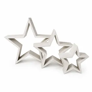 Holzstern Deko Set 3 Stück Natur oder Weiß Weihnachtsdekoration 30 cm 22 cm 17 cm - Weiß