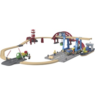 Playtive Holz Eisenbahn-Set Containerhafen, mit 3 Stationen