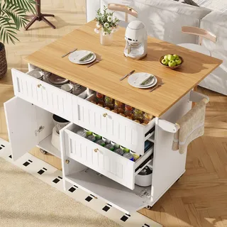Multifunktionale Kücheninsel/Küchenschrank mit Stauraum, weiß - Weiß