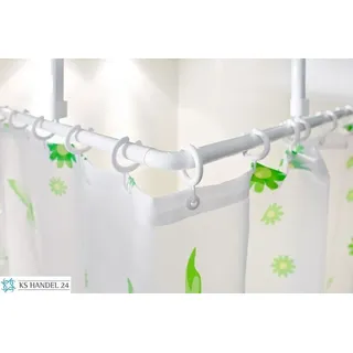 2er Alu Winkelstange Barrierefrei 120x120 cm extra lang weiß Duschvorhang Stange - Silber