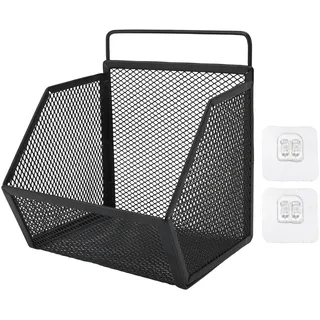 Hängender Drahtkorb Mit Kleberückseite, 13,2 X 10 X 15 Cm, Kleiner Aufbewahrungskorb Für Küche, Bad Und Schlafzimmer, Schwarz