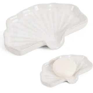 ANTIS'S HOME Keramik Seifenschale mit Ablauf, Weiß Muschelform Seifenhalter, Seifenablage für Bad, Dusche, Waschbecken & Küche, Modernes langlebiges Badezimmerzubehör, auch als Schmuckschale