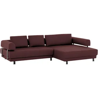Stylife Ecksofa, Bordeaux, Metall, Echtleder, Dickleder, 3-Sitzer, Füllung: Polyurethan (Pur), Ottomane rechts, L-Form, 307x188 cm, Goldenes M, Typenauswahl, Fußauswahl, Lederauswahl, Stoffauswahl, seitenverkehrt erhältlich, Hocker Rücken echt, individuell planbar, Wohnzimmer, Sofas & Couches, Wohnlandschaften, Ecksofas