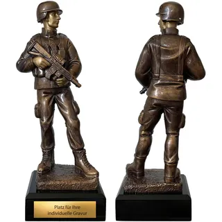 eberin 25,5 cm Soldat Resinfigur - Trophäe in Bronze-Gold mit Gravur-Schild