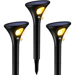 Solarlampen für Außen mit Bewegungsmelder 3 Stück Solarleuchten 1500mAh LED Solarstrahler Super Hell Gartenleuchten Warmweiß Auto Ein/Aus IP65 Wasserdicht für Garten Garage Terrasse Weg Einfahrt