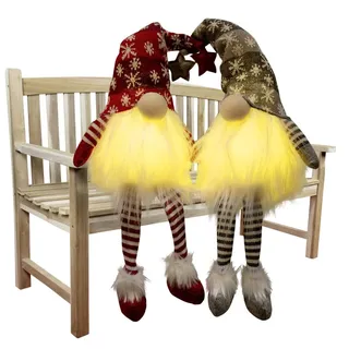 Christmas Paradise Sitzender Weihnachts-Wichtel 30cm (68cm) im 2er-Set mit LED Warmweiß Gnom Kantenhocker 2 Designs