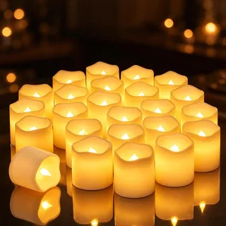 Sathychanpy 24 Stück LED Teelichter Kerzenmit, Warmweiß Elektrische Flammenlose Votivkerzen, Flamme für Outdoor Party Garten Halloween Weihnachten Hochzeits Deko