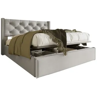 Flieks Polsterbett (mit Stauraum und Lattenrost), Hydraulisches Doppelbett Funktionsbett Baumwolle 140x200cm grau 151 cm x 203 cm x 110 cm