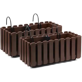 Tymar Blumenkasten mit Halterungen landhausstil, Balkonkasten lattenoptik, Pflanzkasten Landhaus, 2er-Pack, Garten, Balkon, Terrasse (Braun, 40 cm)