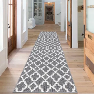 SHACOS Läufer Flur rutschfest 60x240 cm, Teppichläufer waschbar, Grau | Küchenteppich mit Gummirücken, schmutzabweisender Teppich Läufer, Modern Flurteppich für Küche, Eingang, Schlafzimmer