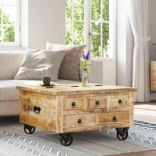 vidaXL Couchtisch Raues Mangoholz Braun 70 x 70 x 40 cm