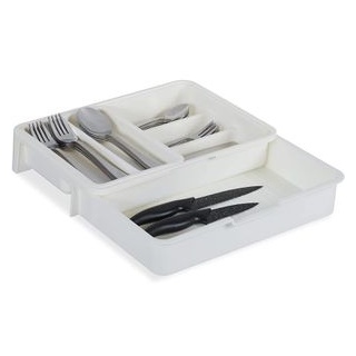Relaxdays Besteckkasten ausziehbar, 7 Fächer, für Besteck - Küchenutensilien, Kunststoff, hbt 6x23,5x31,5 cm,