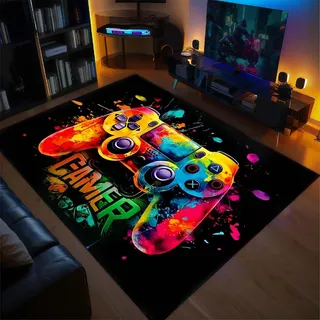 Gaming-Teppich Für Jugendzimmer Jungen Kinder, Coole Gamer Teppiche Mit Gamepads Pc Controller Motiv Design, Rutschfeste Teppich Für Kinderzimmer, Dekoration Für Gaming-Zimmer (Colour 2,100x120cm)